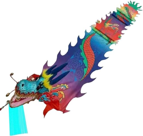 3D-Drachen-Streamer, Drachentanz-Band, Dragon Dance Ribbon Streamer Rave Zubehör for Outdoor Flinging Fitness Fiberglas Handstäbe(Blue,10m/33ft) von SAPDMBBSH
