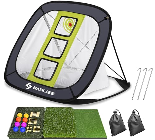 SAPLIZE Ultrastabiles Golf-Chipping-Netz, großes Golf-Zielnetz mit Sandsack, Schlagmatte und Bällen für Indoor/Outdoor/Hinterhof-Genauigkeit und Schwungübung, tragbares Golf-Trainingsnetz von SAPLIZE