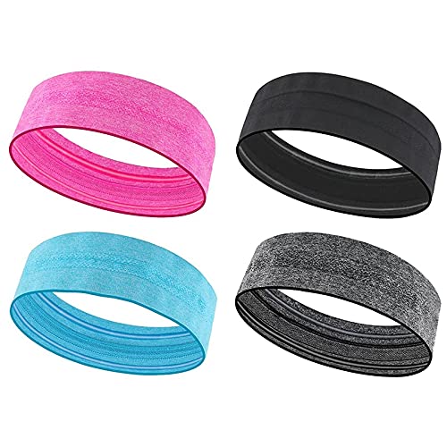 SAROAD 4 Stück rutschfestes, elastisches Sport-Stirnband für Damen, Stirnband, Schweißband, Übungsschweißband von SAROAD