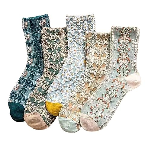 Vintage Embossed Cotton Socks, 5 Pairs Women's Vintage Embossed Cotton Socks, 5 Pairs Vintage Embroidered Floral Socks (Long) von SARUEL