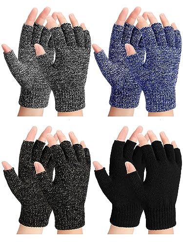 SATINIOR 4 Paar Winter Warme Fingerlose Handschuhe Halbfinger Handschuhe Herren Thermohandschuhe für Jungen Männer Teenager, 4 Farben von SATINIOR