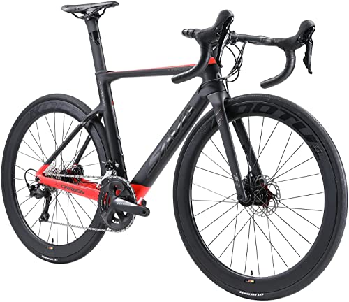 SAVADECK Scheibenbremse Rennrad Carbon,R08 28 Zoll Carbon Fahrrad mit Shimano ULTEGRA R8000 22 Gänge Gruppensatz, R8020 hydraulische Scheibenbremse und Steckachsensystem Voll Carbon (Schwarz rot,47cm) von SAVADECK