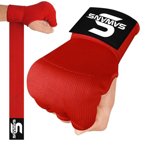 Box-Handbandagen Innenhandschuhe zum Schutz der Hände Lange Handgelenkriemen elastisch gepolstert Kampfsport-Kampfhandschuhe Boxsack-Trainings-Gel-Pratzen Muay Thai MMA Kinder (Rot, L/XL) Box-Handbandagen Innenhandschuhe zum Schutz der Hände Lange Handgelenkriemen elastisch gepolstert Kampfsport-Kampfhandschuhe Boxsack-Trainings-Gel-Pratzen Muay Thai MMA Kinder (Rot, L/XL) von SAWANS