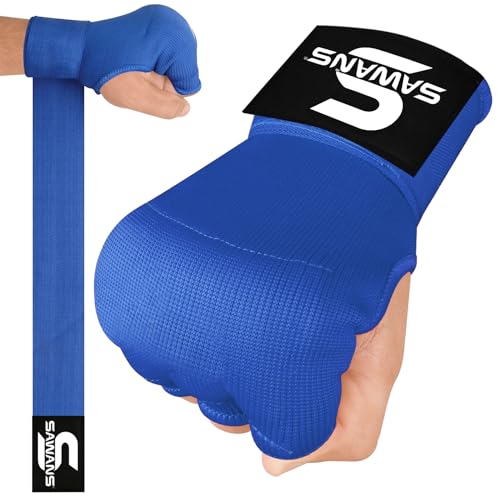 Box-Handbandagen Innenhandschuhe zum Schutz der Hände Lange Handgelenkriemen elastisch gepolstert Kampfsport-Kampfhandschuhe Boxsack-Trainings-Gel-Pratzen Muay Thai MMA Kinder (Blau, S/M) Box-Handbandagen Innenhandschuhe zum Schutz der Hände Lange Handgelenkriemen elastisch gepolstert Kampfsport-Kampfhandschuhe Boxsack-Trainings-Gel-Pratzen Muay Thai MMA Kinder (Blau, S/M) von SAWANS