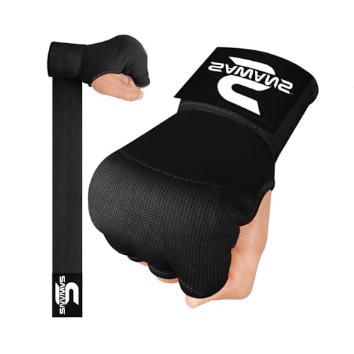 Box-Handbandagen Innenhandschuhe zum Schutz der Hände Lange Handgelenkriemen elastisch gepolstert Kampfsport-Kampfhandschuhe Boxsack-Trainings-Gel-Pratzen Muay Thai MMA Kinder (Schwarz, Kinder/Junior) Box-Handbandagen Innenhandschuhe zum Schutz der Hände Lange Handgelenkriemen elastisch gepolstert Kampfsport-Kampfhandschuhe Boxsack-Trainings-Gel-Pratzen Muay Thai MMA Kinder (Schwarz, Kinder/Junior) von SAWANS