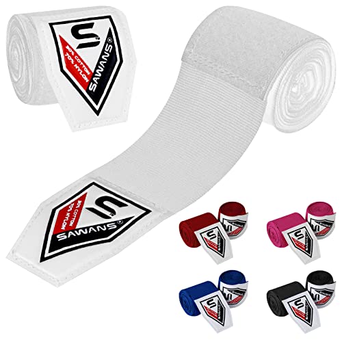 Boxen Handbandagen Kampfsport Bandagen Innenhandschuhe Schlagen MMA 2,5 3,5 4,5 Meter Handgelenkstützgurte Elastische Trainingstasche Kampfsport unter den Handknöcheln Schutzhandschuhe (2.5 M, Weiss) von SAWANS