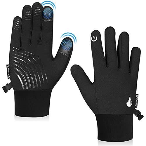 Kinder Fahrradhandschuhe Sport Winter Thermo Jungen Mädchen Kinder Winddicht Anti-Rutsch Touchscreen Handschuhe Alter 4-12 Jahre Fahrradhandschuhe Reiten Laufen Warm Outdoor (S (6-8 Jahre), Schwarz) von SAWANS