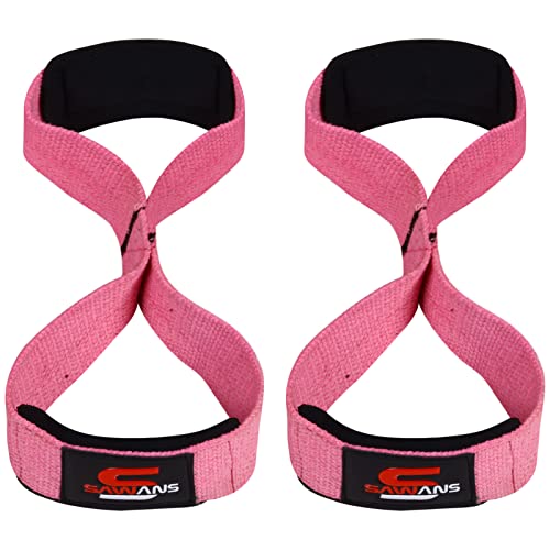 Lifting Straps Padded Grip Figure 8 Wrist Straps Weight Heavy Duty Double Loop Bodybuilding Training Gym Straps Hand Bar Non Slip Deadlift Support Strong Cuffs Powerlifting (Pink) von SAWANS