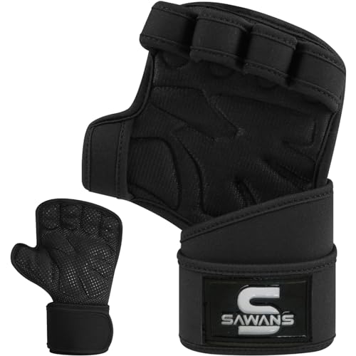 SAWANS Gewichtheber-Handschuhe, gepolsterte Handflächenschutz, Powerlifting-Handschuhe, für Damen und Herren, Handgelenkstütze, Training, Fitness, Workout, Klimmzüge, Bodybuilding, Essentials von SAWANS