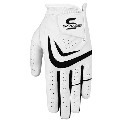 SAWANS Golfhandschuhe für Herren, für die Linke und rechte Hand, Rutschfester Ledergriff, für jedes Wetter, weich, langlebig, bequem, flexibel, zum Tragen beim Golfen, weiß, M, Linke Hand SAWANS Golfhandschuhe für Herren, für die Linke und rechte Hand, Rutschfester Ledergriff, für jedes Wetter, weich, langlebig, bequem, flexibel, zum Tragen beim Golfen, weiß, M, Linke Hand von SAWANS