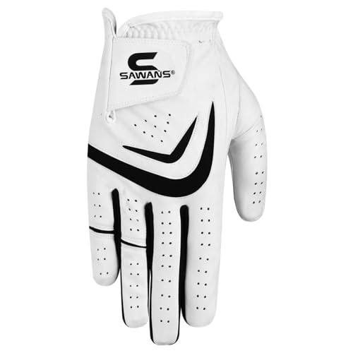 SAWANS Golfhandschuhe für Herren, für die Linke und rechte Hand, Rutschfester Ledergriff, für jedes Wetter, weich, langlebig, bequem, flexibel, zum Tragen beim Golfen, weiß, M, rechte Hand SAWANS Golfhandschuhe für Herren, für die Linke und rechte Hand, Rutschfester Ledergriff, für jedes Wetter, weich, langlebig, bequem, flexibel, zum Tragen beim Golfen, weiß, M, rechte Hand von SAWANS
