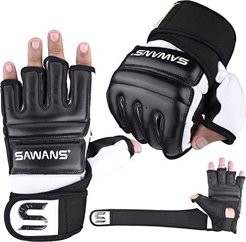 SAWANS Boxsack-Boxhandschuhe, Karate-Handschuhe, MMA, Body Combat, Taekwondo-Training, Kampfsport, Kämpfen, Grappling, Muay Thai, Schwarz, Größe S von SAWANS