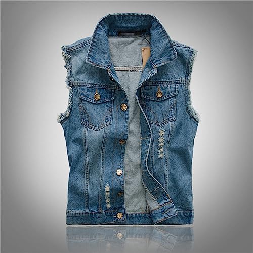 SAWEEZ Herren Outdoor Weste, Sommer-Cowboy-Weste, Jacke, Blau, Trendige Vintage-Jeansweste Mit Rissen, Locker, Lässig, Gewaschene Cargo-Weste, Adrette Übergangsjacke Für Damen Und Herren, 3XL von SAWEEZ