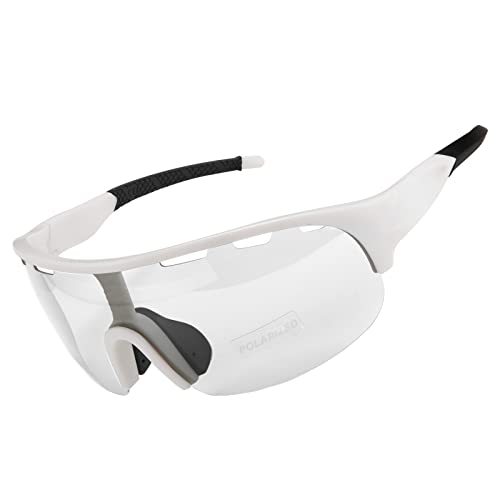 SAWUTPV Photochrome Fahrradbrille Winddicht UV400 Schutz Polarisierte Sport-Fahrrad-Sonnenbrille für Herren Damen (weiß) von SAWUTPV
