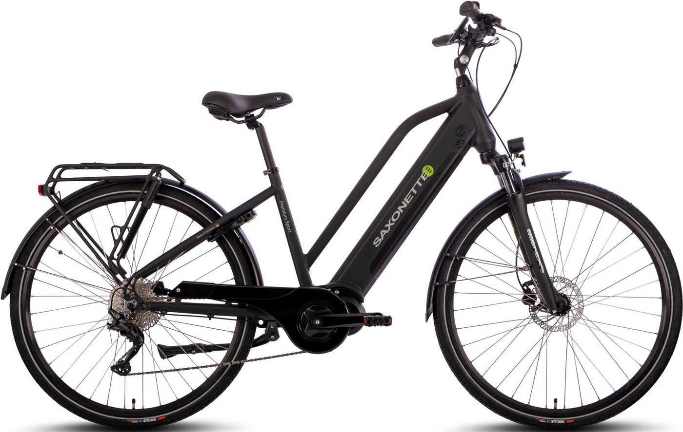 SAXONETTE E-Bike Premium Sport (Trapez), 10 Gang, Kettenschaltung, Mittelmotor, 522 Wh Akku von SAXONETTE