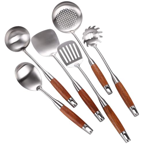 SAYEYBU 7-Teiliges KüChenutensilien-Set, Aus Edelstahl 304, Set Mit Spateln Und Utensilien Aus Metall Und Edelstahl, Kochgeschirr FüR Die KüChe Mit Holzgriff,A von SAYEYBU