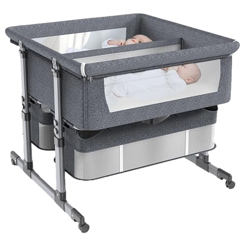 SAYEYBU Babybett FüR Zwillinge, 6-Fach HöHenverstellbar, Einfach Zusammenklappbares Babybett, Tragbares Babybett Mit Stubenwagen FüR Kleinkinder, Neugeborene, Babys,C,with Basket von SAYEYBU