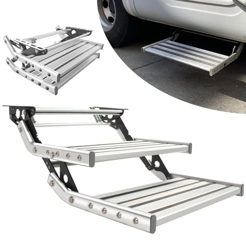 SAYEYBU Doppelschichtige Wohnmobil Stufe, Wohnmobil-Stufen, Einstiegsstufen, Manuell Einziehbare Wohnmobil-Treppe, Faltbar Stufen Aus Aluminiumlegierung,Double Layer,with Light von SAYEYBU