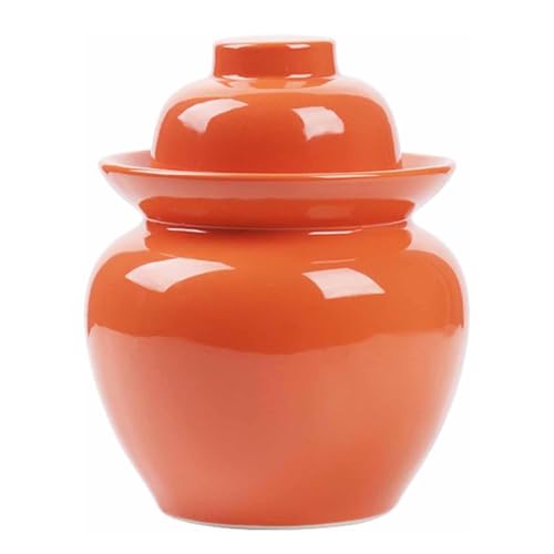 SAYEYBU Einmachglas Aus Keramik, Kimchi-Vorratsglas, Hausgemachtes GäRglas Mit Wasserverschluss, Sauerkraut-TopfbehäLter, GemüSe-Kimchi-BehäLter, FüR Die KüChe Zu Hause,Orange,1.75kg von SAYEYBU