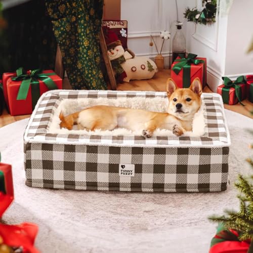 SAYEYBU GemüTliches, Beruhigendes Hundebett, Weihnachtliches, Klassisches Schottenmuster, Haustierbett, Weiches, Flauschiges, Beruhigendes Hundebett,Braun,25.59 * 19.69in von SAYEYBU