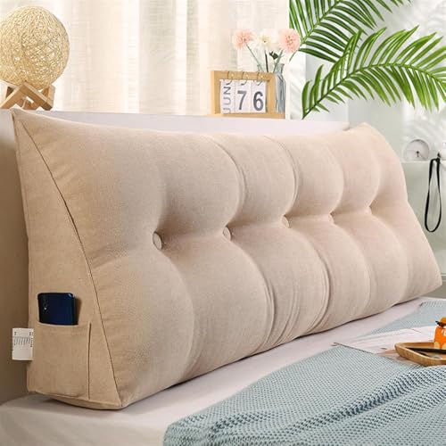 SAYEYBU GroßEs Kopfteil Kissen, Weiches Lesekissen Mit LordosenstüTze, KeilföRmiges RüCkenkissen, Taillen- Und Lendenpolster, FüR Bett, Sofa, Tatami,Beige,L180×W20×H50cm von SAYEYBU