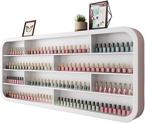 SAYEYBU HäNgender NagellackstäNder Aus Holz Zur Wandmontage, Aufbewahrungsregal FüR äTherische öLe Im Nagelstudio, Wandregale FüR ParfüM-, Kosmetik- Und Make-Up-Flaschenhalter,Weiß,120cm von SAYEYBU