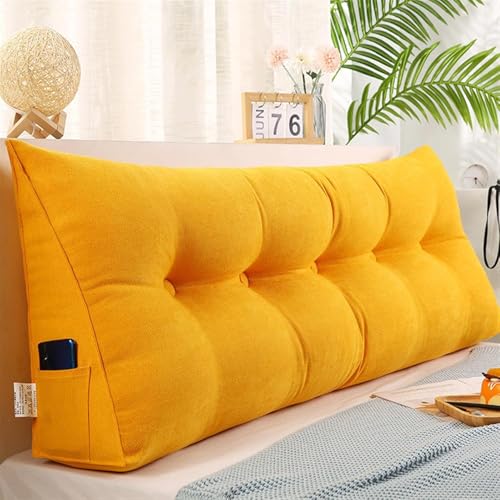 SAYEYBU Kopfteil Kissen, Keilkissen FüRs Bett, Superweiches Dreieckiges Nachttisch Kissen, Lange Lesekissen Zur PositionierungsunterstüTzung, FüR Bett, Tagesbett, Sofa,Gelb,L100×W20×H50cm von SAYEYBU