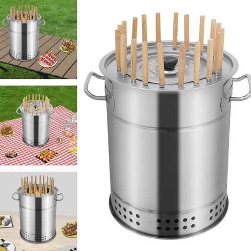 SAYEYBU Rauchfreier Hängegrill, Tragbarer Edelstahl-Grill, Rund Fassgrill Mit Öl- Und Kohlenstoff Trennung, Für Grillpartys Und Camping,Silber,L SAYEYBU Rauchfreier Hängegrill, Tragbarer Edelstahl-Grill, Rund Fassgrill Mit Öl- Und Kohlenstoff Trennung, Für Grillpartys Und Camping,Silber,L von SAYEYBU