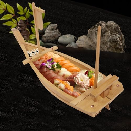 SAYEYBU Serviertablett In Form Eines Sushi-Boots, Sushi-Teller Aus Bambus, GroßEs Sushi-Tablett, FüR Restaurantgeschirr, Sashimi-Sushi-Teller Aus Bambus,A,L50×W19cm von SAYEYBU