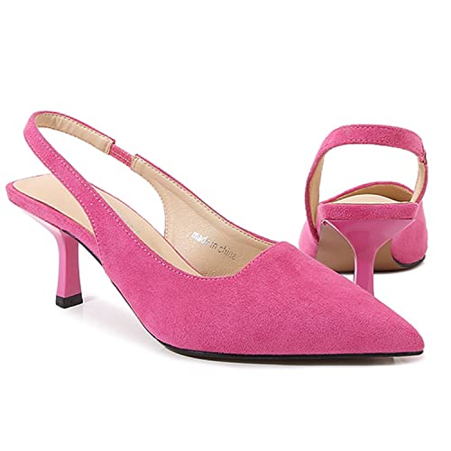 Damen Wildleder Slingback Kitten Heel Spitze Geschlossene Zehe Kleid Pumps Schuhe Slip on Bequeme Lässige Formelle Arbeitskleidung Brautschuhe,Rosa,39 von SAndal