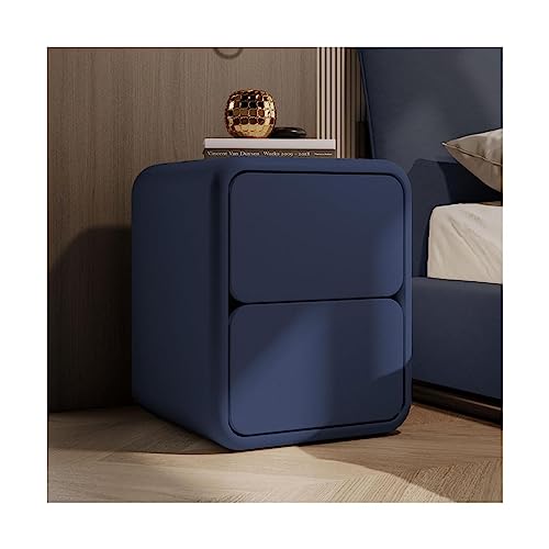 Nachttisch, eleganter Nachttisch, nordischer Beistelltisch aus Massivholz mit 2 Schubladen, Nachttisch, Nachttisch aus Leder, 45/50 cm, moderner Nachttisch, Beistelltisch (blau, 50 x 40 x Full of von SAyfur