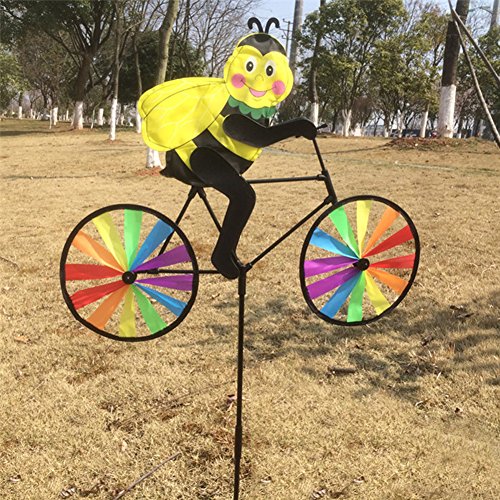 SCASTOE Niedliches 3D-Tier-Windrad auf dem Fahrrad, Whirligig, Windspiel für Garten, Rasen, Hof, Dekoration (Biene) von SCASTOE