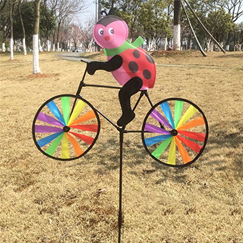 SCASTOE Niedliches 3D-Tier-Windrad auf dem Fahrrad, Whirligig, Windspiel für Garten, Rasen, Hof, Dekoration (Käfer) von SCASTOE