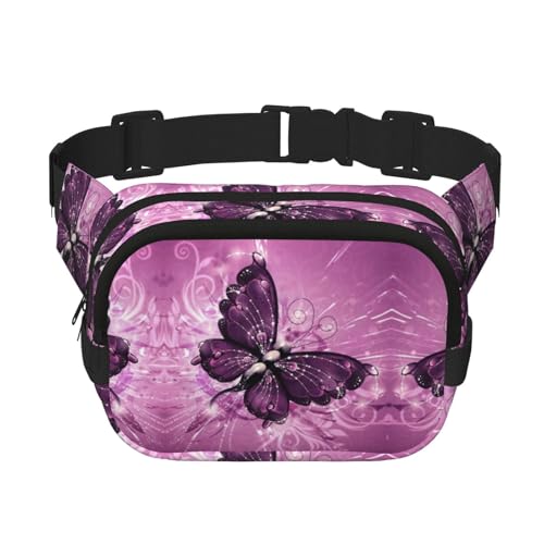 Butterfly Quadratische doppellagige Hüfttasche, Gürteltasche, Geldbörse mit verstellbarem Riemen, Laufen, Reisen, Wandern, Schwarz , Einheitsgröße von SCAUA