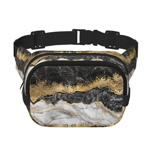 Gürteltasche mit schwarzem und weißem Goldfolie, Marmor, quadratisch, doppellagig, mit verstellbarem Riemen, Laufen, Reisen, Wandern, Schwarz , Einheitsgröße von SCAUA