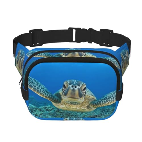 Sea Turtles quadratische doppellagige Hüfttasche, Gürteltasche mit verstellbarem Riemen, Laufen, Reisen, Wandern, Schwarz , Einheitsgröße von SCAUA