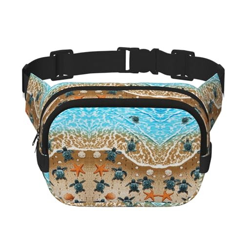 Turtles On The Beach Square Double Layer Waist Bag Belt Fanny Pack Purse with Adjustable Strap Running, Travel, Hiking, Schwarz , Einheitsgröße von SCAUA