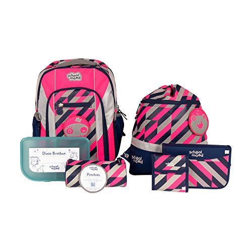 Loop Air+ Schulrucksack-Set - 7-teilig - für Mädchen und Jungen - ergonomisch (Yuna (Neon Pink)) von SCHOOL-MOOD