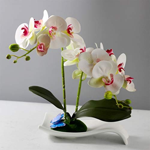 Dekor Künstliche Blumen mit Vase, künstliche Orchideenblüten mit Vase, Phalaenopsis, künstliche Orchideenblüten aus Seide, für Heimbüro, Party, Tischdekoration, Kunstblumenarrangements, Ornamente von SCLHouiX