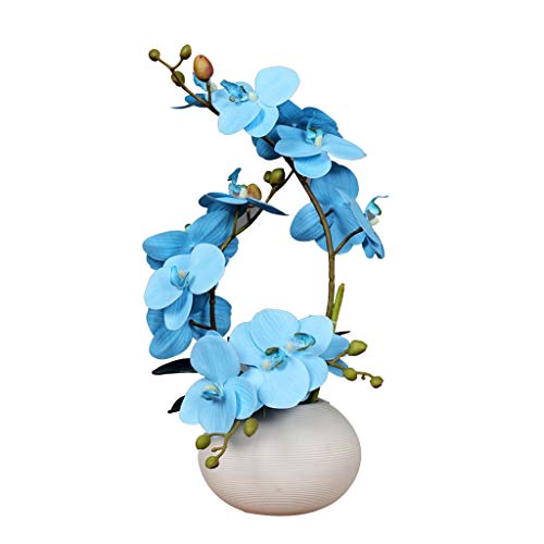 Dekor Künstliche Blumen mit Vase, künstliche Orchideenpflanze im Topf, künstliche Orchideenblüten, für Tischdekoration, Wohnzimmer, Heimdekoration, blaue Kunstblumenarrangements, Ornamente (Farbe: von SCLHouiX