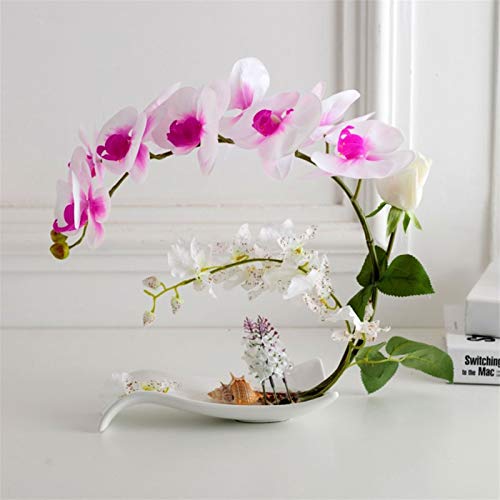 Dekor Künstliche Blumen mit Vase Künstliche Blumen mit Vase Weiße Orchidee Phalaenopsis Gefälschte Blume in Vase Tafelaufsätze für Esszimmertisch, Wohnzimmer Weiß/Rosa Kunstblumenarrangements von SCLHouiX