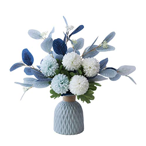 Künstliche Blume im Topf, künstliche Seidenblumen, Eukalyptusblätter, Hortensien mit Keramikvase, künstliche Blumen, DIY-Blumensträuße, Herzstück für Zuhause, Hochzeitsdekoration, Tischdekoration von SCLHouiX