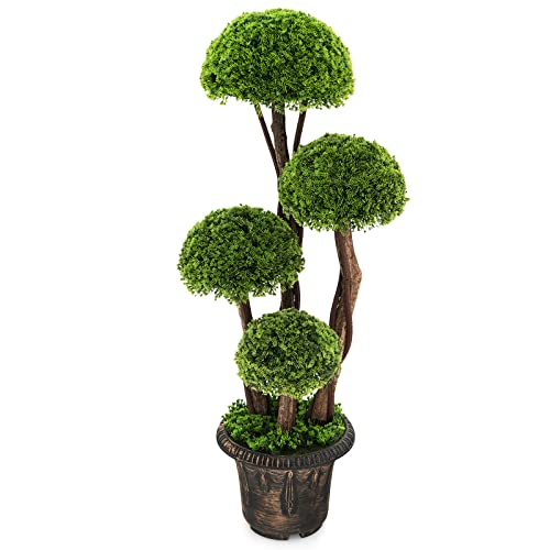 Künstlicher Zypressenkugelbaum 1/2 Set, 3 FT/90 cm künstliche Zedernpflanzen mit Zementtopf und Rattanstamm, dekorativer FakeGreenery-Topfbonsai für drinnen und draußen für das Home Office (1) von SCLHouiX