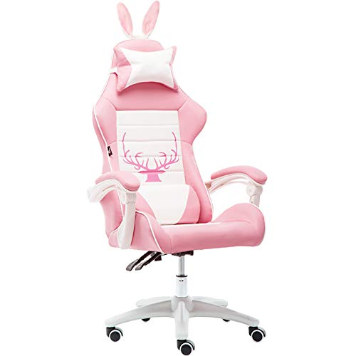 SCLHouiX Gaming-Stuhl, verstellbare Rennstühle mit hoher Rückenlehne, ergonomischer Büro-Computer-Schreibtischstuhl im Kawaii-Stil mit Hasenohren und Kopfstütze, Geburtstagsgeschenk für von SCLHouiX