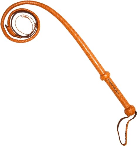 SCORPION ARCHERY Bullwhip Reitpeitsche, echtes Rindsleder, 8 Zöpfe, hellbraun, Seilkern innen, Geburtstagsgeschenk für ihn, 90 cm von SCORPION ARCHERY