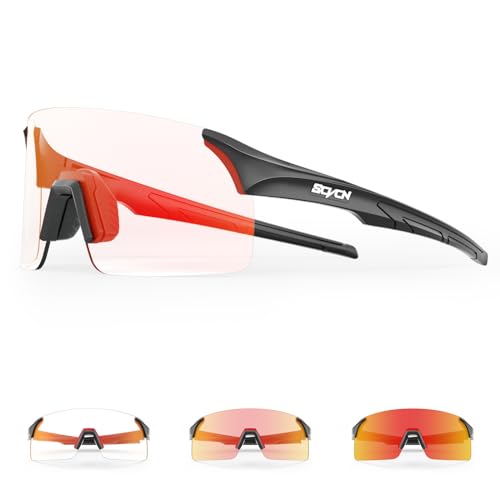 SCVCN Fahrradbrille Selbsttönend für Damen Herren, Photochrome Radsportbrille Sonnenbrille mit UV400 Schutz Randlose Transprante Gläser für Outdoorsports SCVCN Fahrradbrille Selbsttönend für Damen Herren, Photochrome Radsportbrille Sonnenbrille mit UV400 Schutz Randlose Transprante Gläser für Outdoorsports von SCVCN