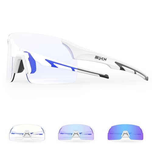 SCVCN Fahrradbrille Selbsttönend für Damen Herren, Photochrome Radsportbrille Sonnenbrille mit UV400 Schutz Randlose Transprante Gläser für Outdoorsports von SCVCN