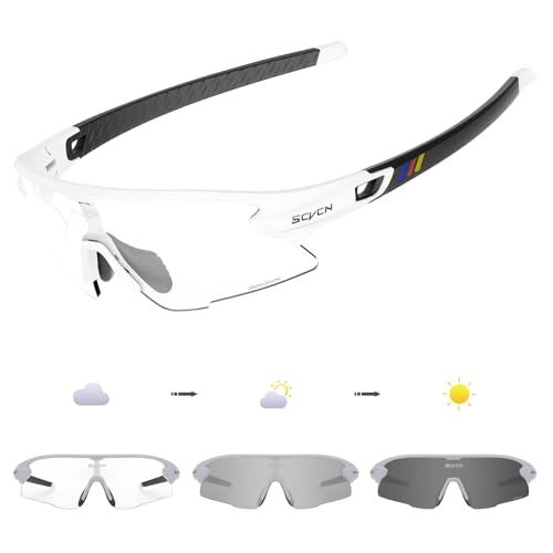 SCVCN Photochromatische Selbsttönend Fahrradbrille Herren Damen Sportsonnenbrille Klar Radsportbrille UV400 Schutz TR90 Rahmen Sonnenbrille MTB Radsport Radfahren Triathlon Rennrad Brille von SCVCN