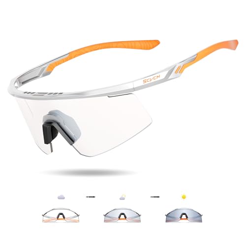 SCVCN selbsttönende fahrradbrille, UV400-Schutz TR90-Rahmen, transparent Sport-Sonnenbrille für Damen und Herren zum Radfahren, Laufen, Baseball, mtb, Mountainbike und andere Outdoor-Sportarten 007 von SCVCN