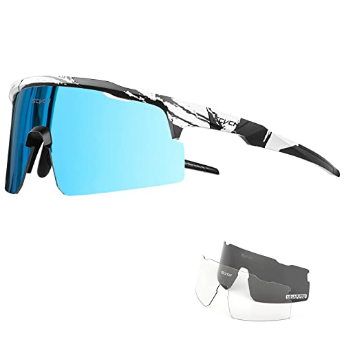 SCVCN Polarisierte Fahrradbrille Sport Sonnenbrille Radbrille mit 3 Austauschbaren Gläsern für Damen Herren Radfahrerbrille Laufen Volleyball Tennis Autofahren Angeln Softball Bergsteigen Golf 04 von SCVCN